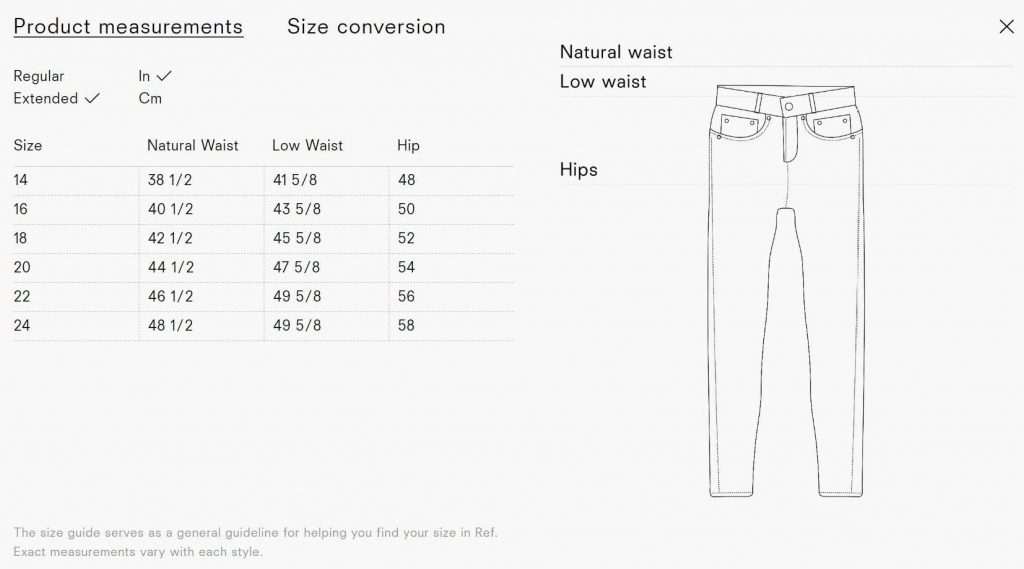 Reformation Plus Size Numerical Size Chart