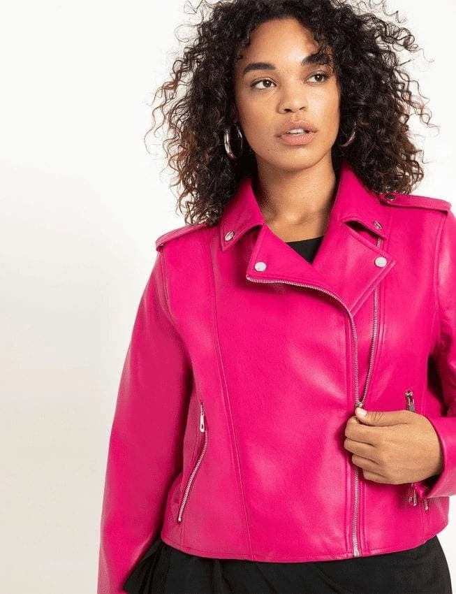 Pink Plus Size Faux Leather Moto Jacket