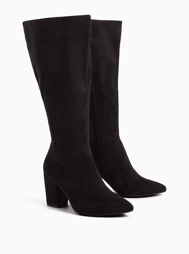 Black Pointy Toe Wide Calf Boots