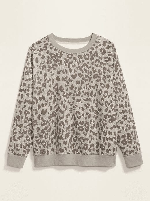 Leopard Print Vintage Crew-Neck Plus-Size Sweatshirt