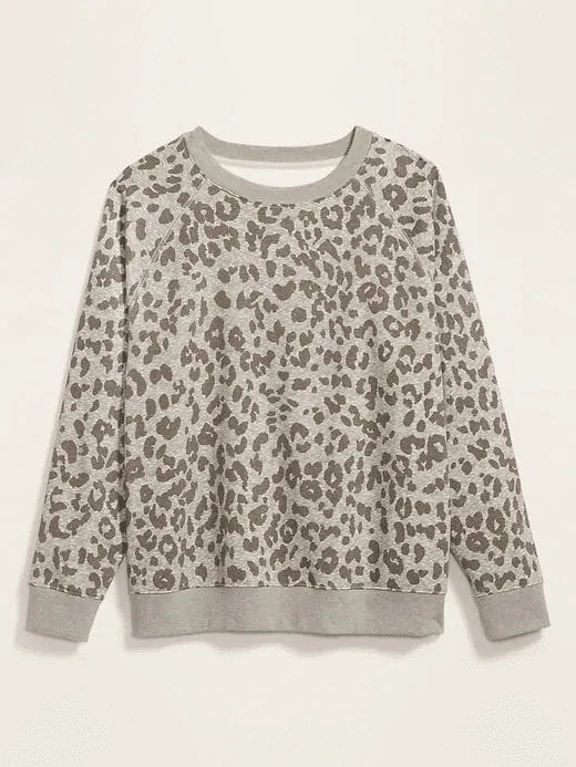 Leopard Print Vintage Crew-Neck Plus-Size Sweatshirt